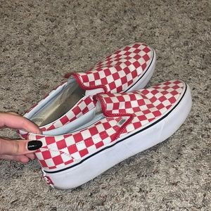 Platform Red Checkered Vans Slip-Ons